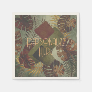 Boho tropical monstera palm leaf 70's summer  napkin