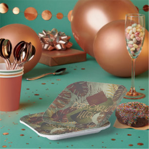 Boho tropical monstera palm leaf 70's summer  paper plate
