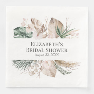 Boho Tropical Orchid and Monstera Paper Napkin