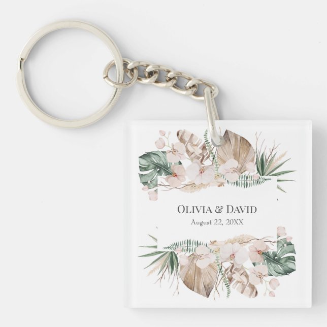 Boho Tropical Orchid et Monstera Porte - clé (Devant)