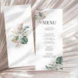 Boho Tropical Orchid & Monstera Wedding Menu Card<br><div class="desc">This beautiful wedding menu card is the perfect addition to the Tropical Garden collection, which features orchids, monstera leaves, palm fronds, and pampas grass in earthy colours of green, brown, and white. The elegant and stylish design features a frame around the text that does not completely enclose it, giving it...</div>