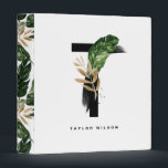Boho Tropical Palm Leaves Letter T Monogram Binder<br><div class="desc">Customizable letter T monogram binder featuring watercolor tropical palm leaf,  faux gold foil leaf and black watercolor brush accents. Personalize this tropical monogram binder by your name or other details. This boho letter T monogram binder will be perfect as a gift. Other letters are available.</div>