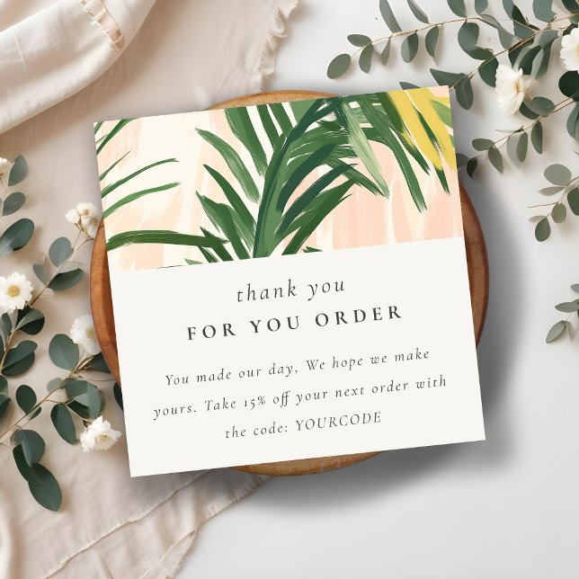  Boho Tropical Palm Leaves Thank You For Order Square Business Card (Creator Uploaded)