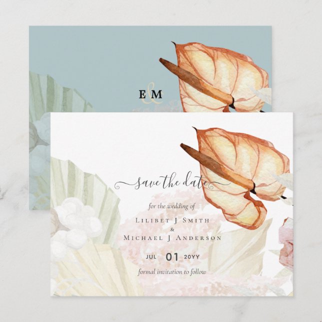 BOHO Tropical Pampas Grass Wedding Postcard (Front/Back)