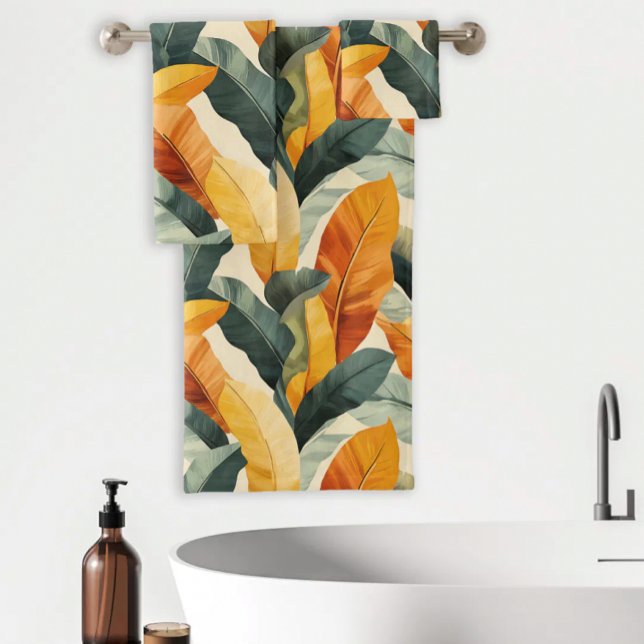 Boho Tropical Pattern Earth Tones Bath Towel Set (Creator Uploaded)