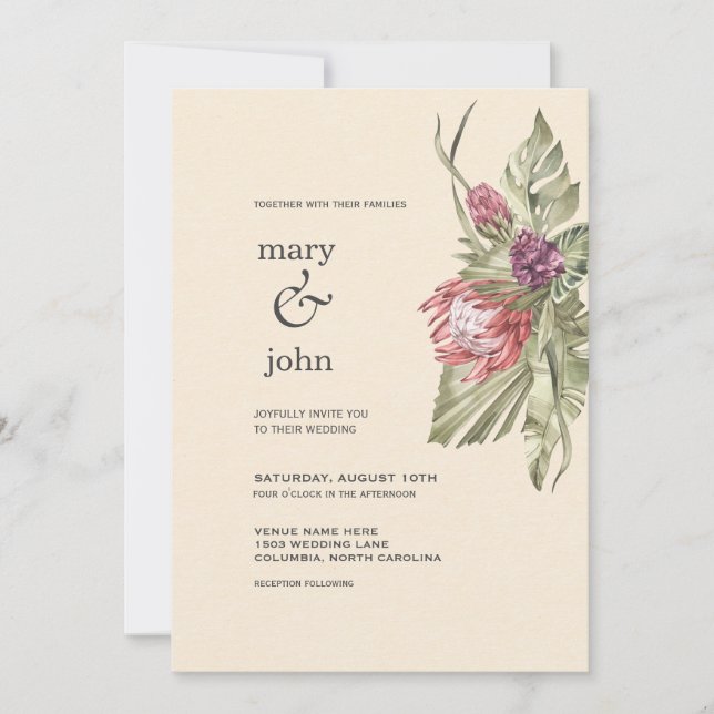 Boho Tropical Protea  Invitation (Front)
