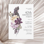Boho Tropical Purple Parrot 40th Birthday Invitation<br><div class="desc">A uniquely beautiful boho tropical watercolor floral 40th birthday party invitation with a sumptuous colour palette in purple, plum, beige (off-white) and green. A beautiful large purple parrot sits on a luxurious bouquet of exotic tropical flowers. The colour scheme is perfect for birthday events in all seasons and has a...</div>