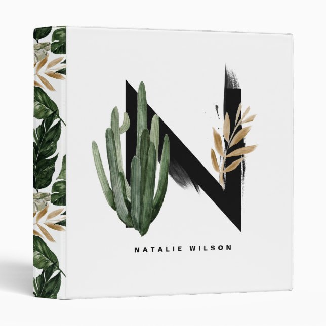 Boho Tropical Succulents Letter H Monogram Binder (Front/Spine)