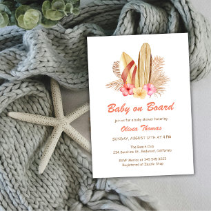 Boho Tropical Surf Baby On Board Baby Shower Invitation