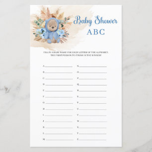 Boho tropical teddy bear pampas Baby Shower ABC