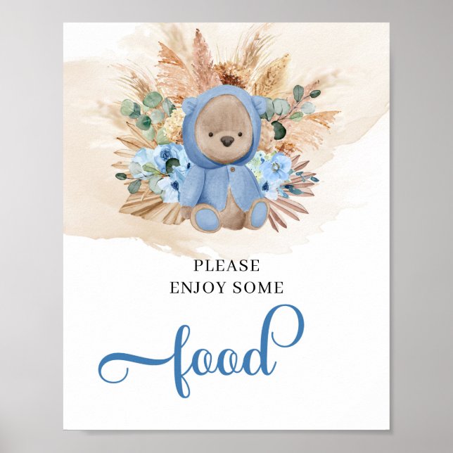 Boho tropical teddy bear pampas grass food sign (Front)
