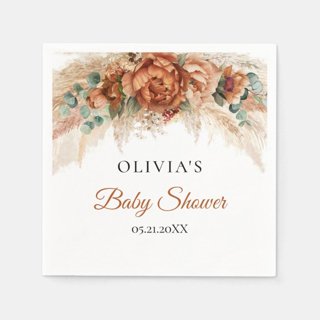 Boho tropical terracotta burgundy rust Baby shower Napkin (Front)