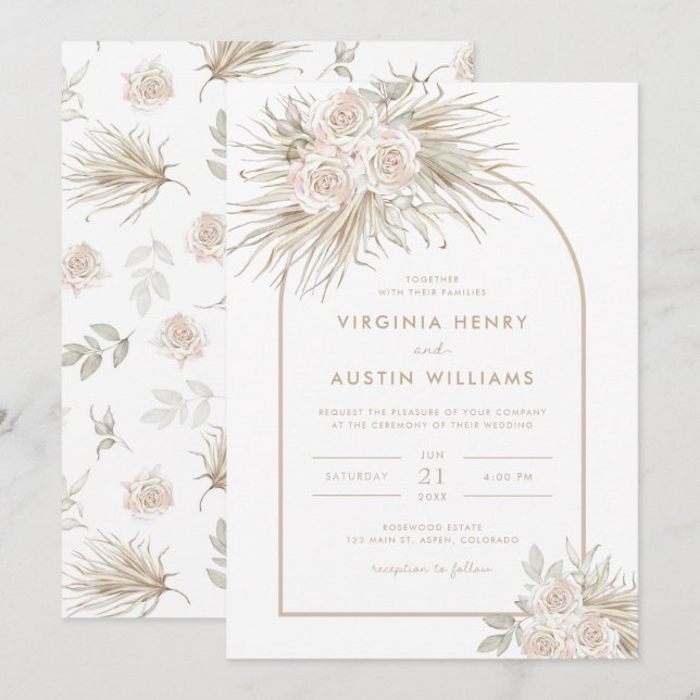 Boho Tropical Watercolor Faire-part de mariage (Devant / Derrière)