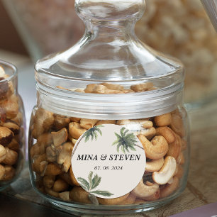 boho tropical watercolor palm beach wedding  classic round sticker