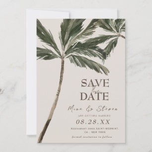 boho tropical watercolor palm tree beach wedding  save the date