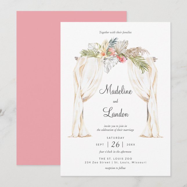 Boho Tropical Wedding Destination Invitation (Front/Back)