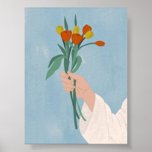 Boho Tulip Bouquet Wall Art Floral Print Minimal