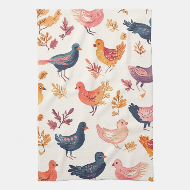 Boho Turkey Folk Art Watercolor Pattern Kitchen Towel (Vertical)