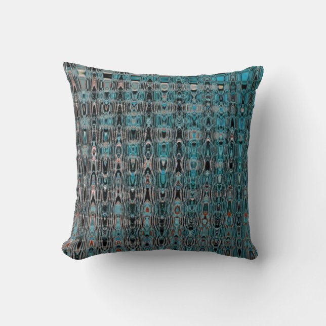 Boho Turquoise Black Grey Millefiori Zig Zag Throw Pillow (Front)