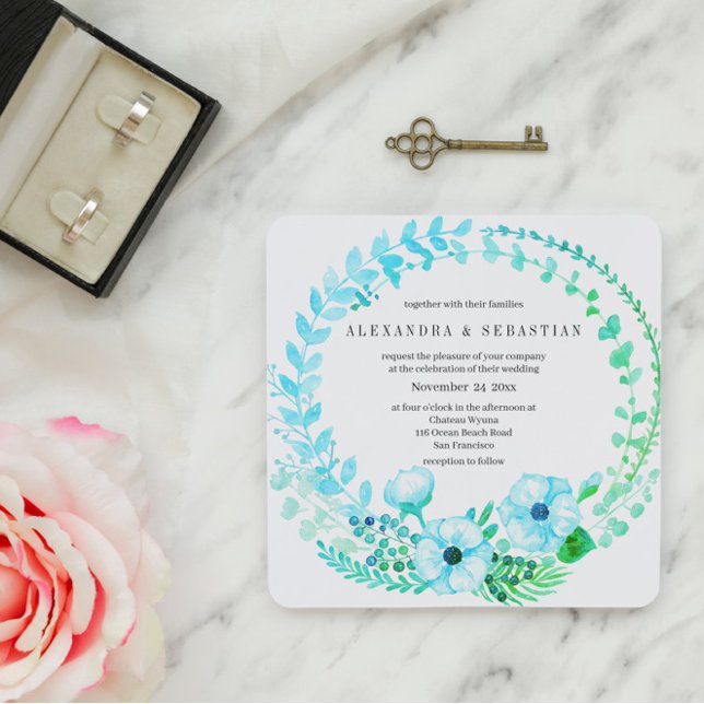 Boho Turquoise Floral Rustique Faire-part de maria (Créateur téléchargé)