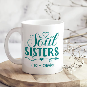 Boho Turquoise Soul Sisters Script Custom Name  Coffee Mug