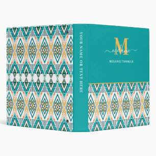 Boho Turquoise Tribal Diamond Monogram Binder