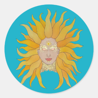 Boho turquoise yellow gold sun inspired classic round sticker