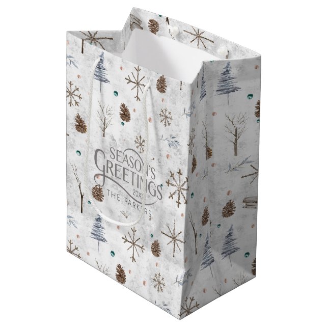Boho Twigs & Pinecone Christmas ID986 Medium Gift Bag (Front Angled)
