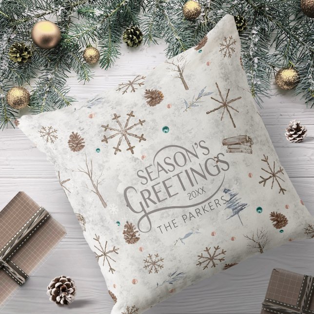 Boho Twigs & Pinecone Christmas ID986 Throw Pillow (Creator Uploaded)