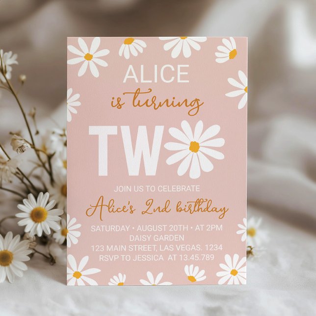 Boho Two Groovy Daisy 2nd Birthday Invitation (Creator Uploaded)