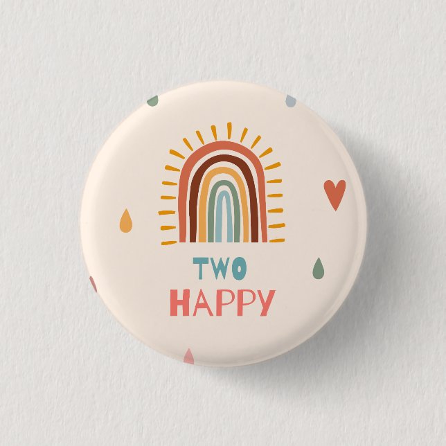 Boho Two second Birthday Rainbow  1 Inch Round Button (Front)