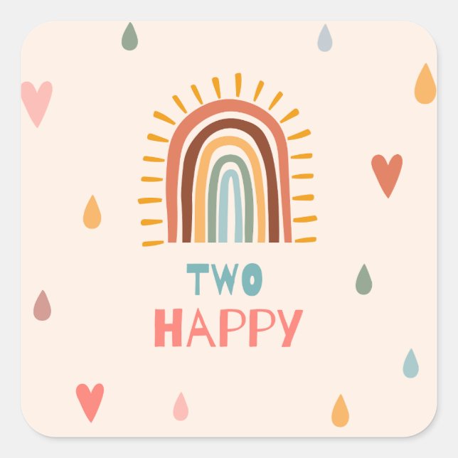 Boho Two Second Birthday Rainbow  Square Sticker (Front)