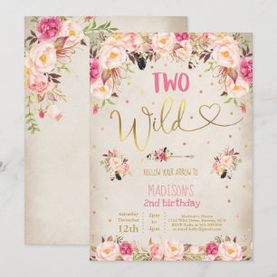 Boho Two Wild Birthday Invitation Aquarelle Boho