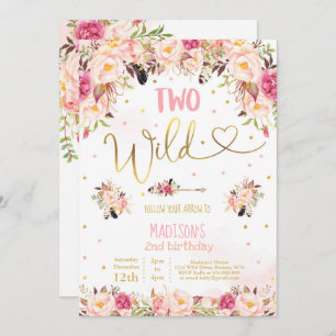 Boho Two Wild Birthday Invitation Aquarelle Boho