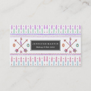 Boho Typogrpahy Tribal Aztec Feather Arrow Pattern Business Card