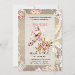 BOHO UNICORN Baby Shower Invitations Aquarelle