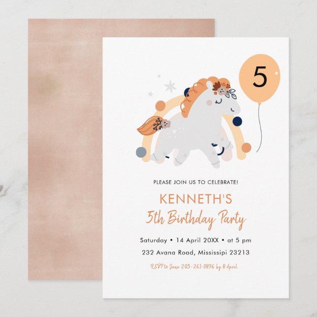 Boho Unicorn Invitation Anniversaire (Devant / Derrière)