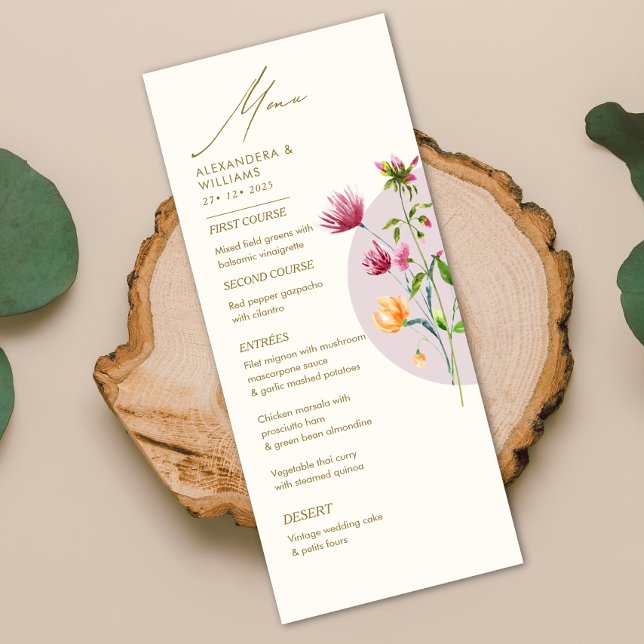 Boho Unique Spring Wildflower Whimsical Wedding  Menu (Creator Uploaded)