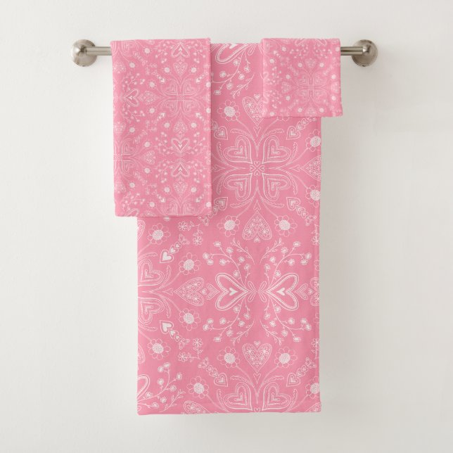 Boho Valentine Garden Mandala bath towel set (Insitu)
