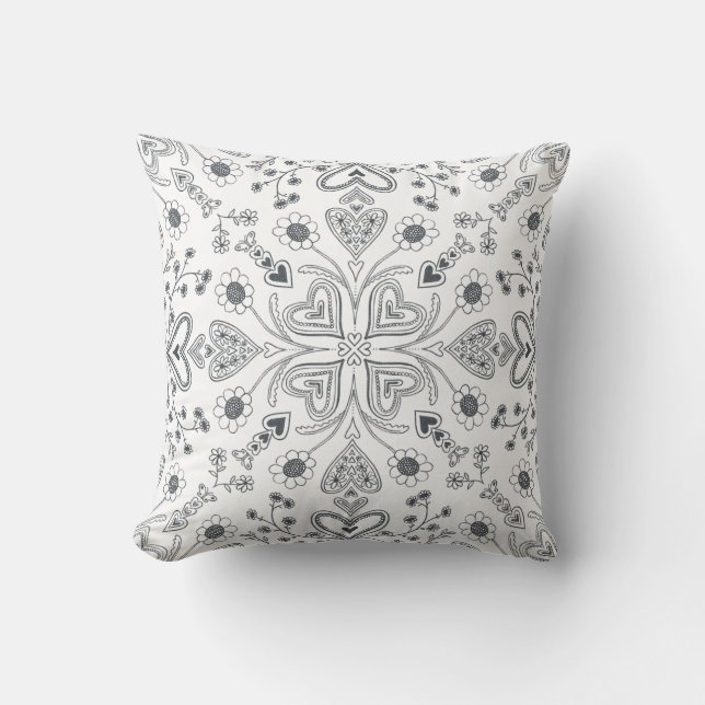 Boho Valentine Garden Throw Pillow (Front)