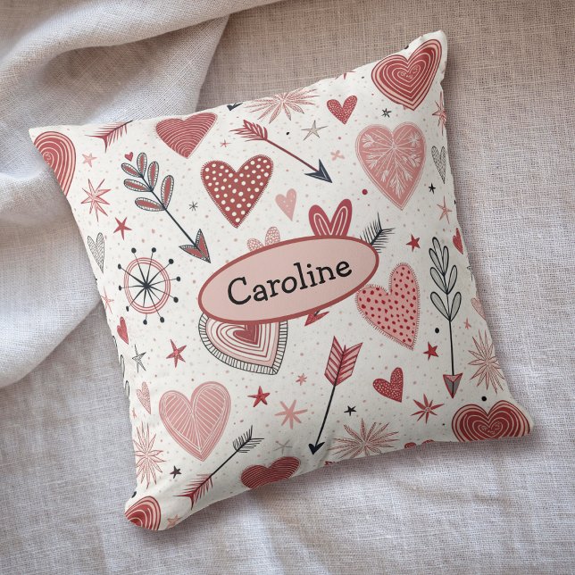 Boho Valentine Hearts and Arrows Pattern Throw Pillow (Creator Uploaded)