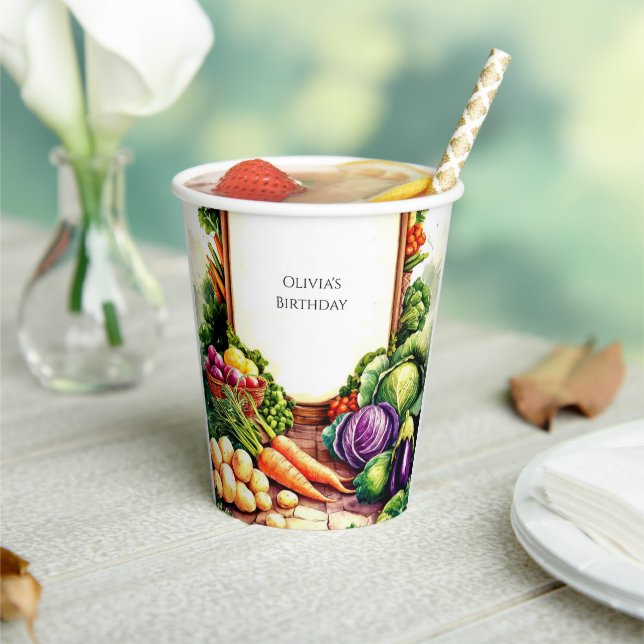 Boho Veggies Farmers Market Birthday Paper Cups (Insitu)