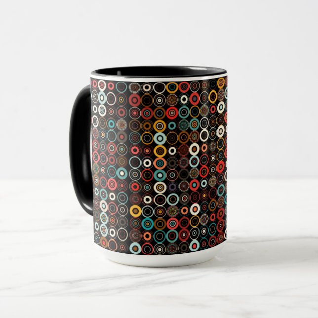 Boho Vibes Mug: Modern Retro Circles Mug (Front Left)
