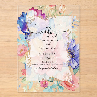 Boho Vibrant  Flowers Flat Invitation Frame