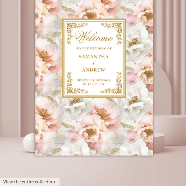 Boho vif ivoire or floral mariage tapisserie (Boho blush ivory gold floral wedding tapestry)