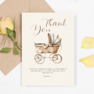 Boho Vintage Baby Carriage Baby Shower  Thank You Card