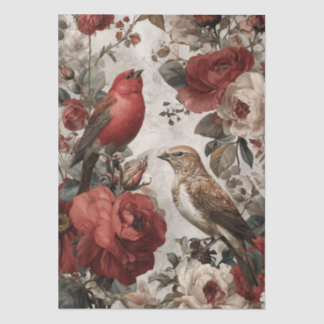Boho Vintage Birds & Florals Tissue Paper