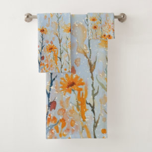 Boho Vintage Blue Wildflowers Bath Towel Set