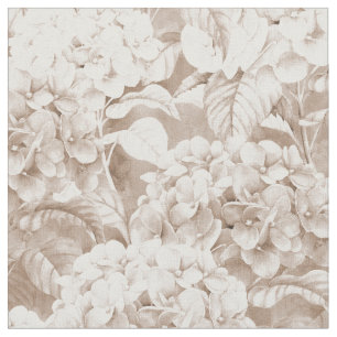 Boho vintage brown white elegant hortensia floral fabric
