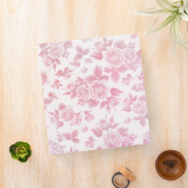 Boho vintage country chic white pink roses floral binder (In Situ)